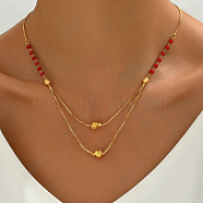 Fashionable Brass & Natural Carnelian(Dyed & Heated) Round Pendant Necklaces for Women, Real 18K Gold Plated, 17.91 inch(45.5cm)(IF1859-3)