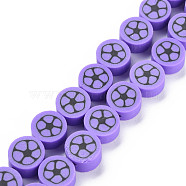Handmade Polymer Clay Bead Strands, Flat Round with Football, Dark Orchid, 8~9x4~5mm, Hole: 1.2~1.4mm, about 40~41pcs/strand, 13.62 inch~13.86 inch(34.6cm~35.2cm)(CLAY-S096-031C)