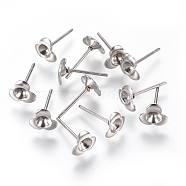 Non-Tarnish 304 Stainless Steel Ear Stud Components, For Pointed Back Rivoli Rhinestone, Flower, Stainless Steel Color, Fit For 3.5mm Rhinestone, 7x7.5mm, Pin: 0.9mm(STAS-F222-038)