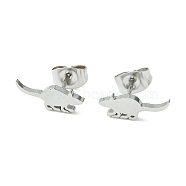 Cute Little Animal Theme 304 Stainless Steel Stud Earrings, Mouse, 5x13mm(EJEW-B041-03I-P)