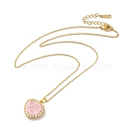 Pink Cubic Zirconia Pendant Necklace, Golden Brass Jewelry for Women, Heart Pattern, Heart: 19x17x8.5mm, 16.54 inch(42cm)(NJEW-H161-01F)