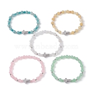 Natural Mixed Gemstone Beaded Stretch Bracelet, Cross Bracelet, Mixed Color, Inner Diameter: 2 inch(5.05cm)(BJEW-JB09979)