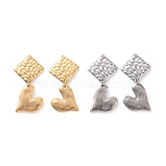 304 Stainless Steel Heart with Rhombus Dangle Stud Earrings for Women, Mixed Color, 37mm, Pin: 0.8mm(EJEW-G328-20)