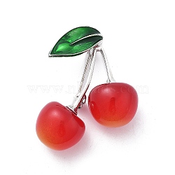 Cherry Alloy Red Enamel Pin Fruit Brooches, Platinum, 43.5x34.5mm(JEWB-C037-14P)