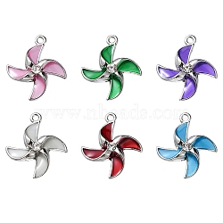 6Pcs Rack Plating Alloy Pendants, with Epoxy Resin and Crystal Rhinestone, Windmill Charms, Platinum, Cadmium Free & Lead Free, Mixed Color, 19.5x17x4mm, Hole: 1.4mm(FIND-YW0002-03)