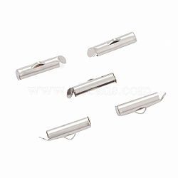 Iron Slide On End Clasp Tubes, Slider End Caps, Cadmium Free & Lead Free, Platinum, 6x16x4mm, Hole: 1mm, 3.2mm Inner Diameter(X-IFIN-R212-1.6cm-P)