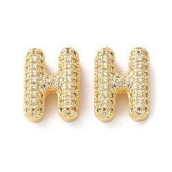 Rack Plating Brass Micro Pave Cubic Zirconia Slide Charms, Long-Lasting Plated, Lead Free & Cadmium Free, Real 18K Gold Plated, Letter, Letter H, 14x10x5mm, Hole: 10.3x1.8mm(KK-C084-34G-H)