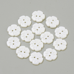 2-Hole Acrylic Buttons, Flower, White, 15x2.5mm, Hole: 1.5mm(BUTT-Q037-08L)