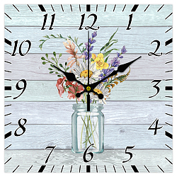 MDF Printed Wall Clock, for Home Living Room Bedroom Decoration, Square , Flower, 300x300mm(HJEW-WH0059-003)