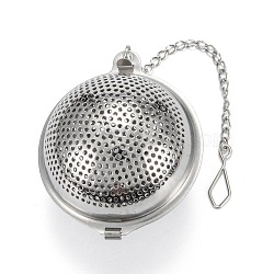 Tarnish Resistant Round Shape Tea Infuser, with Chain & Hook, Loose Tea 304 Stainless Steel Mesh Tea Ball Strainer, Stainless Steel Color, 170mm(AJEW-P091-04P)