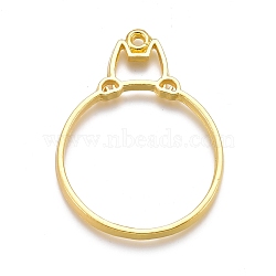 Alloy Open Back Bezel Pendants, For DIY UV Resin, Epoxy Resin, Pressed Flower Jewelry, Cat with Flat Round, Golden, 38x28.5x2mm, Hole: 1.8mm(PALLOY-P182-01G)