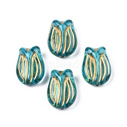 Plating Acrylic Beads, Metal Enlaced, Flower, Dark Turquoise, 16.5x12x7.5mm, Hole: 1.2mm(X-PACR-N008-018)