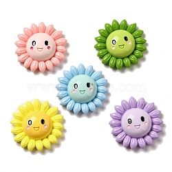 Cartoon Smiling Sunflower Decoden Resin Cabochons, Mixed Color, 47x48x13.5mm(CRES-R198-01)