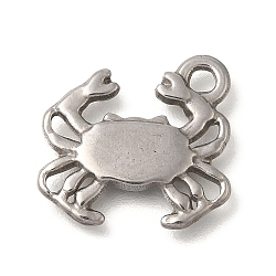 Anti-Tarnish 304 Stainless Steel Pendants, Crab Charm, Stainless Steel Color, 15.5x17x1.8mm, Hole: 1.8mm(STAS-M075-08P)