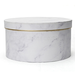Round Paper Hat Boxes with Lid, Valentine's Day Marble Print Gift Case for Chocolate, Perfume, Jewelry Gift Holder, White, 18x9cm(PW-WG51437-01)