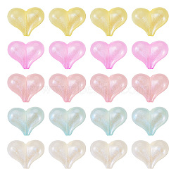 50Pcs 5 Colors Rainbow Iridescent Plating Acrylic Beads, Glitter Heart Beads, Mixed Color, 16x21x9.5mm, Hole: 1.8mm, 10pcs/color(RESI-TA0002-19)