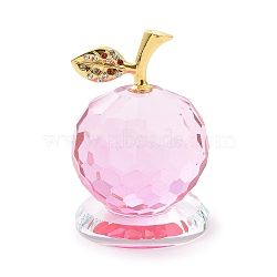 Crystal Glass Display Decorations, with Golden Tone Alloy Random Color Rhinestone Leaf, for Desk Decorations, Dyed & Heated, Apple, Pink, 50x75mm(DJEW-PW0001-60B-02)