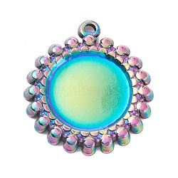 Vacuum Plating 304 Stainless Steel Pendant Cabochons Settings, Flat Round, Rainbow Color, Tray: 12mm, 21.5x19x2mm, Hole: 1.2mm(STAS-P288-19M)