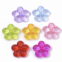 Transparent Faceted Acrylic Beads, Flower, Mixed Color, 14x14x4mm, Hole: 1.6mm, about 1280pcs/500g(TACR-Q273-001)
