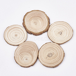 Undyed Unfinished Wooden Cabochons, Wood Slice, Tree Ring, PapayaWhip, 62~77x4~5mm(WOOD-T011-25)