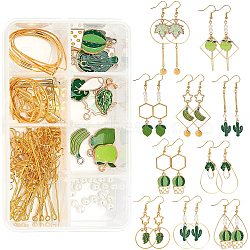 SUNNYCLUE DIY Green Earring Making Kits, Including Alloy Enamel Pendants & Links, Brass Linking Rings & Earring Hooks, Glass Pearl Beads, Iron Pin & Jump Rings, Golden, 154pcs/box(DIY-SC0014-12G)