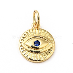 Rack Plating Brass Micro Pave Cubic Zirconia Pendants, with Jump Ring, Cadmium Free & Nickel Free & Lead Free, Flat Round with Eye, Real 18K Gold Plated, 12.5x10.5x2mm, Hole: 3.6mm(KK-H431-37G)