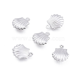 304 Stainless Steel Charms, Hollow Scallop Shape, Stainless Steel Color, 14x11x4.5mm, Hole: 1mm(X-STAS-H413-12P-A)