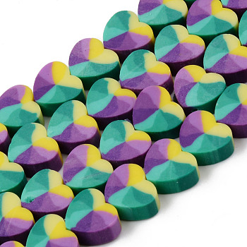 Handmade Polymer Clay Beads Strands, for DIY Jewelry Crafts Supplies, Heart, Medium Purple, 9x10x4mm, Hole: 1.5mm, about 40~41pcs/strand, 13.39 inch~13.78 inch(34~35cm)
