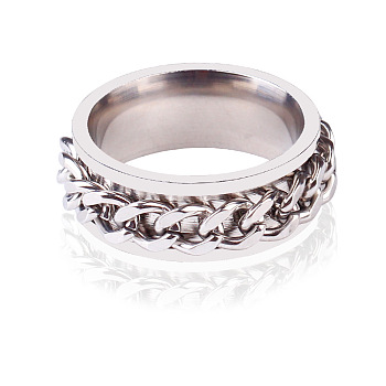 Titanium Steel Rings, with Curb Chains, Stainless Steel Color, US Size 9(18.9mm)
