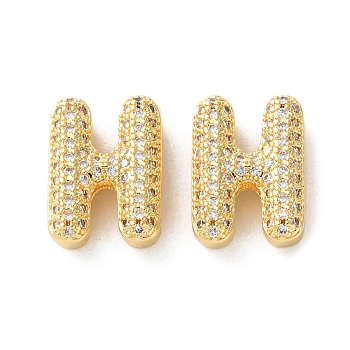 Rack Plating Brass Micro Pave Cubic Zirconia Slide Charms, Long-Lasting Plated, Lead Free & Cadmium Free, Real 18K Gold Plated, Letter, Letter H, 14x10x5mm, Hole: 10.3x1.8mm