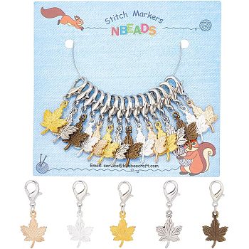 Alloy Maple Leaf Pendant Decorations, Lobster Clasp Charms, Clip-on Charms, for Keychain, Purse, Backpack Ornament, Stitch Marker, Mixed Color, 41mm, 5 color, 3pcs/color, 15pcs/set