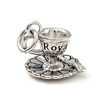 Brass Enamel Charms, Cadmium Free & Lead Free, with Jump Rings, Coffee Cup with Word Roya, Long-Lasting Plated, Platinum, 11.5x11x11mm, Jump Ring: 5x0.7mm, 3.5mm inner diameter