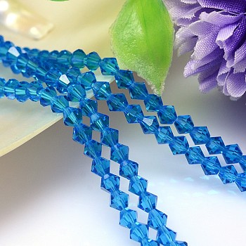 Faceted Imitation Austrian Crystal Bead Strands, Grade AAA, Bicone, Dodger Blue, 6x6mm, Hole: 0.7~0.9mm, about 68pcs/strand, 15.7 inch