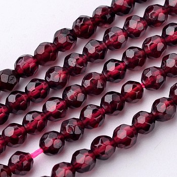 Natural Garnet Bead Strands, Grade AB, Round, Faceted, 3~3.5mm, Hole: 0.5mm, about 109pcs/strand, 15 inch