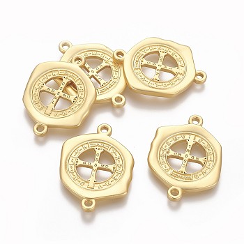 Brass Links connectors, Long-Lasting Plated, Religious Christianity, with Word Cssml Ndsmd, Matte Gold Color, 35x25.5x3.8mm