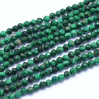 Natural Malachite Beads Strands, Faceted, Round, 2mm, Hole: 0.6mm, about 195pcs/strand, 15.35 inch(39cm)