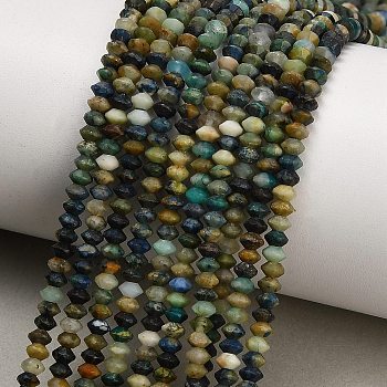 Natural Chrysocolla and Lapis Lazuli Beads Strands, Bicone, Faceted, 4x2.5mm, Hole: 0.6mm, about 154~156pcs/strand, 15.24~15.39 inch(38.7~39.1cm)
