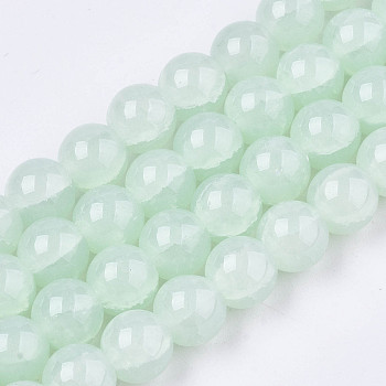 Imitation Jade Glass Beads, Crackle, Dyed & Heated, Round, Honeydew, 8x7.5mm, Hole: 1.5mm, about 51~52pcs/strand, 15.35~15.55 inch(39~39.5cm)