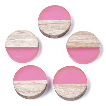 Resin & Wood Cabochons, Flat Round, Two Tone, Flamingo, 15x3.5mm