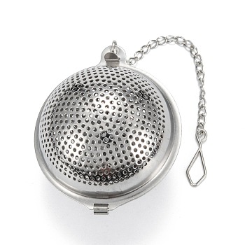 Round Shape Tea Infuser, with Chain & Hook, Loose Tea 304 Stainless Steel Mesh Tea Ball Strainer, Stainless Steel Color, 170mm