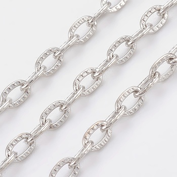 Iron Textured Cable Chains, Unwelded, with Spool, Platinum, 5.8x3.4x0.9mm, about 328.08 Feet(100m)/roll