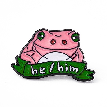 Animal with Word He/Him Enamel Pin, Brooches, Electrophoresis Black Alloy Brooch for Backpack Clothes, Frog Pattern, 18x30x2mm, Pin: 1.2mm