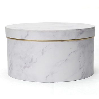 Round Paper Hat Boxes with Lid, Valentine's Day Marble Print Gift Case for Chocolate, Perfume, Jewelry Gift Holder, White, 18x9cm