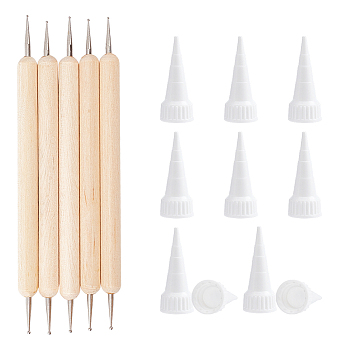 DIY Kits, Plastic Glue Bottle Tip Caps, with Double Head Nail Art Dotting Tool, White, Cap: 48x19mm, inner diameter: 15mm, about 50pcs/set