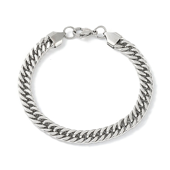 Non-Tarnish 201 Stainless Steel Cuban Link Chain Bracelets for Women Men, Stainless Steel Color, 8-5/8 inch(22cm)