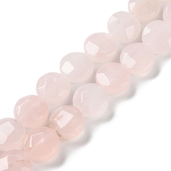 Natural Rose Quartz Beads Strands, Faceted, Flat Round, 10~10.5x4.5~5.5mm, Hole: 1.2mm, about 20pcs/strand, 7.80 inch(19.8cm)
