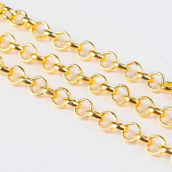 Iron Rolo Chain, Unwelded, with Spool, Lead Free, Golden, 4x1mm, about 164.04 Feet(50m)/roll