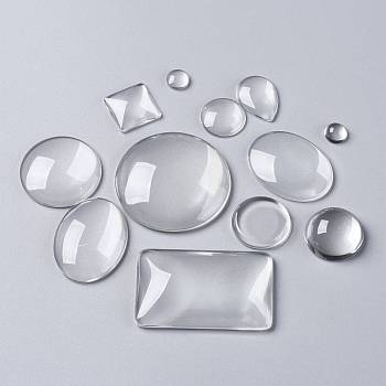 Transparent Glass Cabochons, Mixed Shapes, Mix Style, Clear, 9.5~55.5x9.5~49x5~11mm, about 50pcs/500g