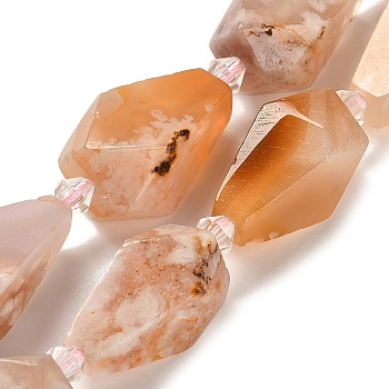 Natural Cherry Blossom Agate Beads Strands, Faceted, Teardrop, with Seed Beads, 19~21.5x12~13mm, Hole: 2mm, about 15~16pcs/strand, 14.96~15.7 inch(38~40cm)