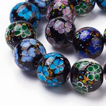 Handmade Inner Flower Lampwork Beads Strands, Round, Colorful, 19~20mm, Hole: 2.5mm, 18pcs/strand, 12.99 inch